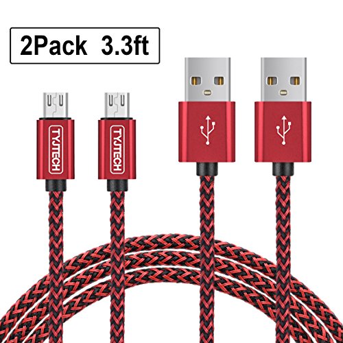 Micro USB Kabel, TYJTECH 2-Pack 3.3ft/1m Micro USB Schnellladekabel Geflochtenes Kabel High Speed Sync für Android Smartphones, Samsung Galaxy, HTC, Huawei, Sony, Nexus, Nokia, Kindle und mehr (Rot)