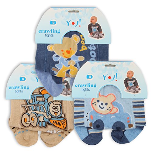 RA-25 Baby Boys' Anti-Slip Crawling Tights (Set of 3) Beige/Blue 68-74 cm (6-9 Months)