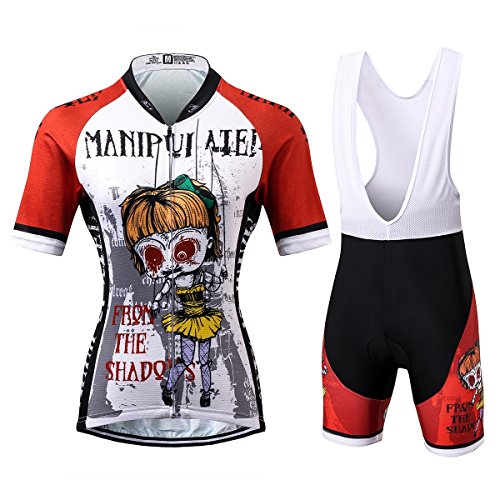 Thriller Rider Sports® Mujer Manipuiated Deportes y Aire Libre Maillot Manga Corta de Ciclismo y Pantalones Cortos Babero Traje Medium