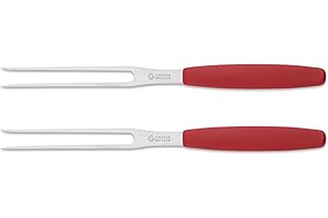 Giesser Messer - Made in Germany - Wurstgabel, Klinge 13 cm, rutschfest, Fleischgabel spülmaschinenfest, rostfrei, stabil, perfekt zum servieren (Rot - 2er Set)