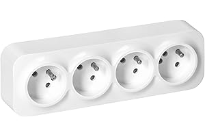 Miratic Gniazdo Elektryczne Natynkowe Poczwórne 2P+Z Do Bezpiecznego i Niezawodnego Użytkowania - Kolor Biały 16A/230VAC IP20 (gniazdo poczwórne)