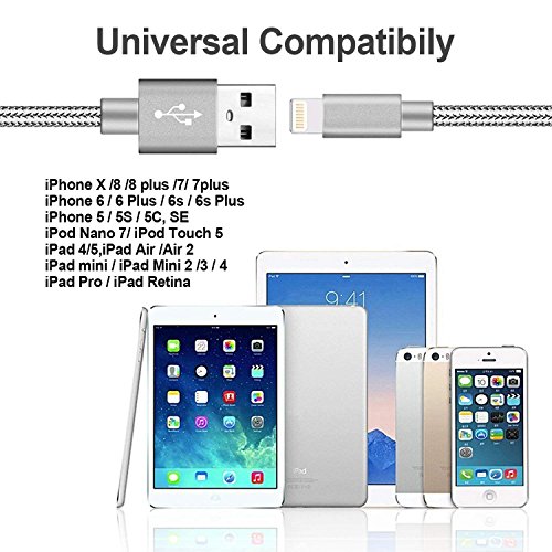 Youer C  ble iPhone 3M   Pack de 3  C  ble Lightning vers USB Chargeur iPhone en Nylon avec Aluminium Connecteur pour iPhone X 8 8 Plus 7 7 Plus 6s 6s