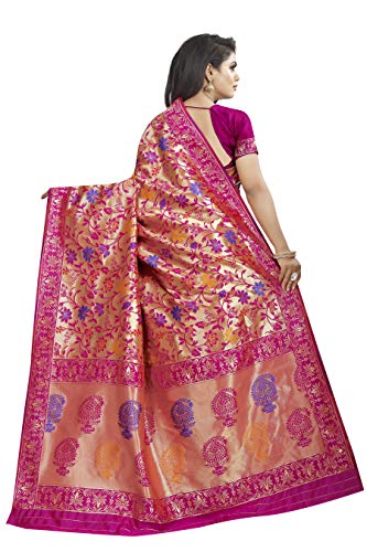 C J Enterprise Women Silk Sarees With Blouse Piece(Banarasi : Pink)