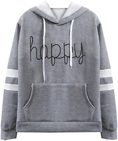 Witkeyseller Women's Cargo Pocket Outwear Letter Printed Sweatshirt Hoodies Gray XS