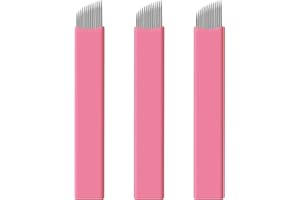RASMET 50pcs Pink Microblading Nano Needles 0.15mm Perfecto para líneas de cabello Cejas Agujas Pluma Microblading Desechable (14 Slope)