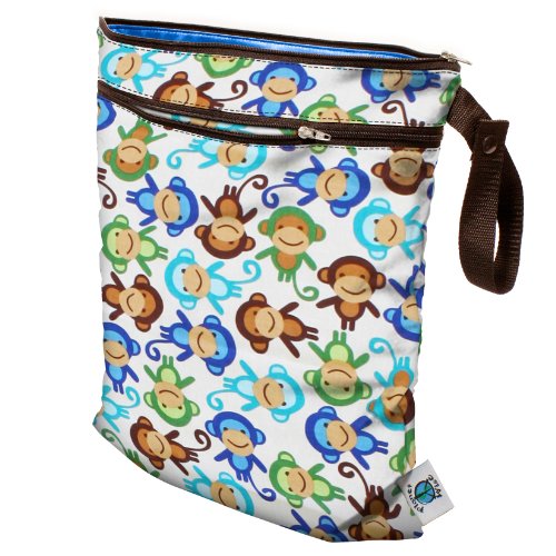 Planet Wise Reusable, Waterproof Wet/Dry Cloth Nappy Bag (Monkey Fun)