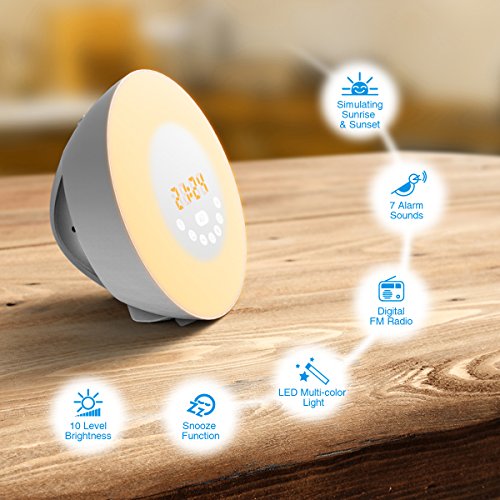 Amir Wake-Up Light, Wecker Lichtwecker, Lichtwecker, Wecker Licht, Aufwachen mit Licht, Sonnenaufgang Simulation Wake-up Light (Sonnenaufgangfunktion, 6 Natürlichen Wecktöne , Touchdisplay, 10-Helligkeit, Digitales FM Radio ) - 2