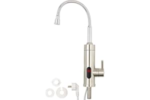 Rosenstein & Söhne Elektrischer Wasserhahn: 2in1-Edelstahl-Armatur & Durchlauferhitzer, LED-Display, 60 °C, 1/2" (Duscharmatur mit Durchlauferhitzer, Wasserhahn, Armaturen integriertem Elektro)
