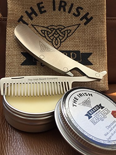 Sleek Edelstahl Falten, der Bart & Schnurrbart Kamm Pocket Größe mit Built in Flaschenöffner und 100% Natural Bart Balm