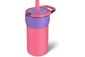 BrüMate Leap Kinderbecher mit Griff und weichem Silikon-Trinkhalm, sturzsichere Silikonhülle, für Kinder ab 4 Jahren, isolierter Edelstahl, Becherhalterfreundlich, 340 ml (Aurora)