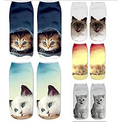 DouTree Mujeres Chicas 3D Crazy Funny Cartoon Gatos Animales Calcetines (paquete de 5 parejas)