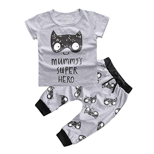 Qianyummy Newborn Baby Infant Boys Girls Outfit Printed T-shirt Tops Pants Clothes 1 Set (3-6 Months, White)