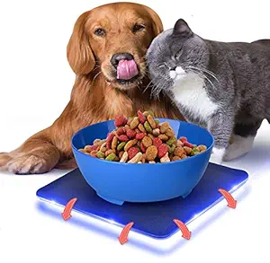 SereneLife Flip Spill Proof Set-Interlocking Non Skid Pet Puppy Cat Dog Mat-Twisty Dish Food/Water Bowl for Mess Free Feeding SLTDG6, Medium, Blue