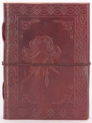 Indiary embossed leather journal with handmade paper, 13 x 18 cm rose