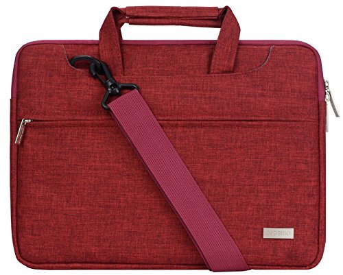 MOSISO Polyester Laptop stoßfeste Messenger Schultertasche mit Zubehör Fächern und Handgriff als Schutz für 13-13.3 Zoll MacBook Pro, MacBook Air, Notebook Computer mit Backgürtel für Trolley Case, Weinrot
