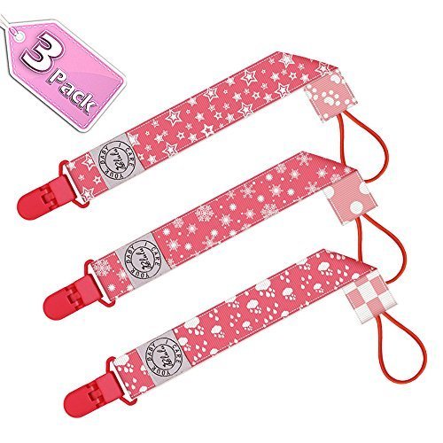 Blulu Dummy Clip Holder for Girls, 3 Pack