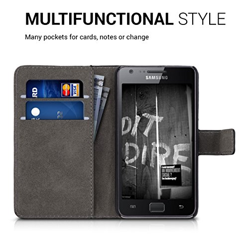 kwmobile Custodia portafoglio per Samsung Galaxy S2 S2 PLUS - Cover a libro in simil pelle Design Don't touch my phone Flip Case con porta carte funzione appoggio bianco nero