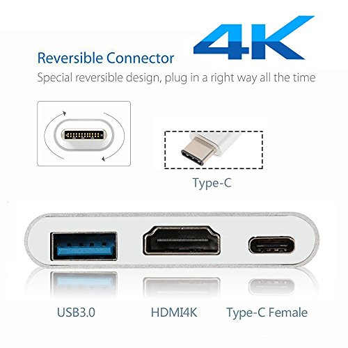 USB Typ-C auf HDMI / USB3.0 / USB 3.1 Typ-C Adapter, HuiHeng USB 3.1 Typ C USB-C 4K HDMI Digital AV Multiport Adapter für MacBook, Chromebook Pixel und mehr - 5