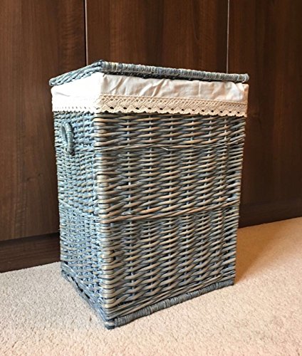 Groß Grau Shabby Chic Rattan Wäschekorb Aufbewahrung Schlafzimmer Rustikal