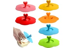 Limeow Copri Tazza riutilizzabili Copri Tazza Riutilizzabili Silicone Silicone aspirazione coperchi 6 Pezzi Tazza di caffè Copertura per Tazza Anti Polvere con Porta cucchiaino a Forma di Cuore
