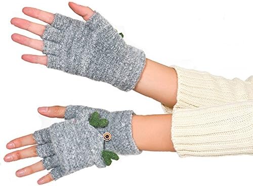 Knitted Half Finger Flip Top Gloves - 2 in 1 Warm Flexible Fingerless Mitten Knitted Capped Gloves (Grey2)