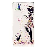 Funda Sony Xperia M2 Carcasa Protectora Caso Silicona TPU Funda Suave Soft Silicone Case Cover Bumper Funda Ultra Delgado Carcasa Caja Anti Rasguños Casco Anti Choque - Chica pájaro