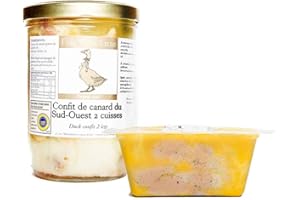 Box Produits du Sud-Ouest - 2 spécialités de la Ferme Foie Gras Luxe au Canard- Terrine de Foie Gras de Canard 270 gr - Confit de Canard 2 cuisses - Bocal en Verre - Sans Additifs Sans OGM