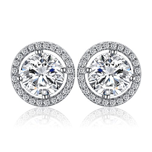 Twinmond Boucles d'oreille à Tige en Argent avec Cristal Coupe ronde Oxyde de Zirconium pour Femme