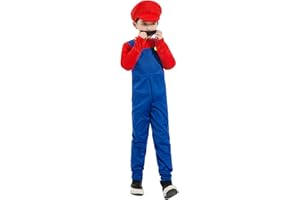 COXNSXX Super Brothers Klempner Cosplay Kostüm Erwachsene/Kinder Verkleiden Kostüm mit Hut und Bart für Karneval Halloween Mottopartys