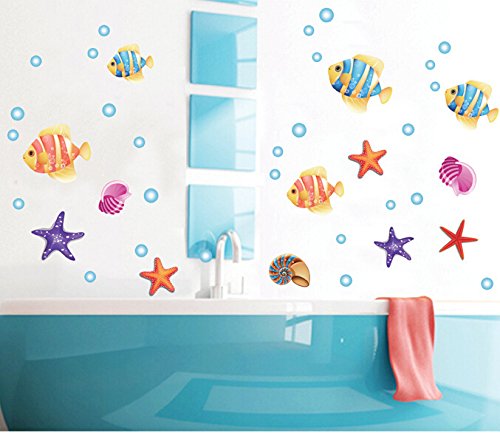 HALLOBO® Wandtattoo Fisch Ozean Wandaufkleber Bad Wandsticker Wall Sticker Wohnzimmer Schlafzimmer Deko