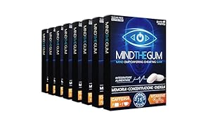 MINDTHEGUM Integratore per Concentrazione, Memoria e Stanchezza Mentale in Gomma con Caffeina, Vitamine, Minerali, Fosforo – 72 chewing gum