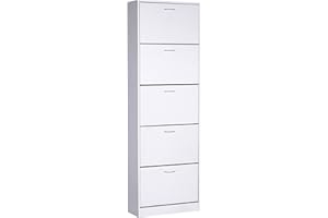 Giulia Grillo Scarpiera salvaspazio slim in legno Bianco, Scarpiera slim 5 ante salvaspazio da ingresso in legno, 60X24X185