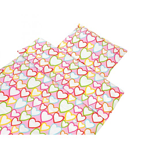 TupTam Kinder Bettwäsche 100×135 2-tlg. Babybettwäsche Set Baumwolle Bettgarnitur Bunte Eulen Elefant Sterne Feuerwehr, Farbe: Herzen Rosa, Größe: 135×100 cm - 2