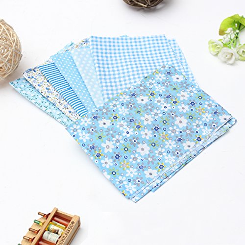 KING DO WAY 7 Stueck Baumwollstoff Stoffpakete Patchwork Stoffe Baumwolle tuch Stoffreste Paket Blau 50x50cm - 2