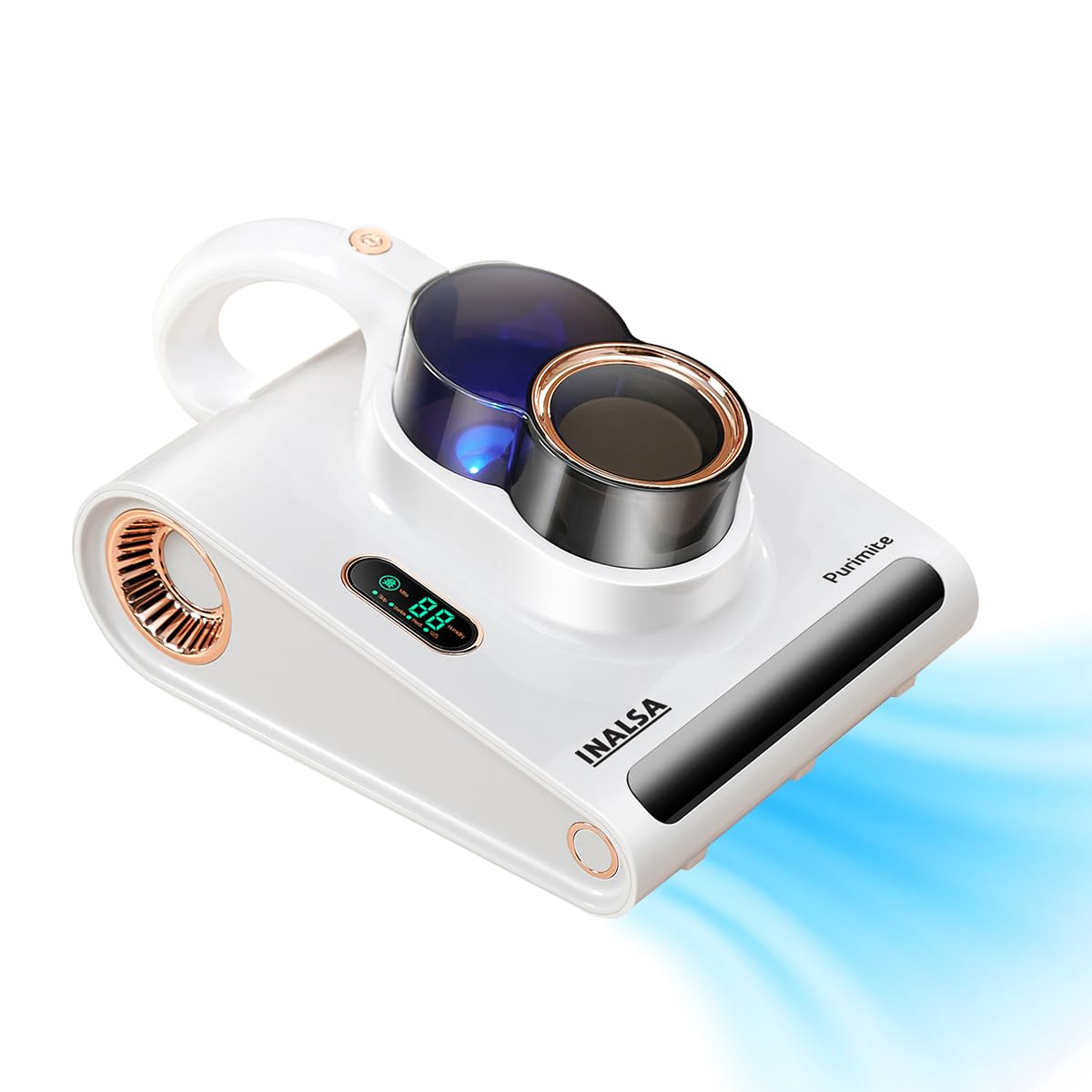 INALSA Mattress Vacuum Cleaner with 12 Kpa Suction|Hepa Filter|Dust,Humidity Sensor|UV Sterilization to Eliminate Dust Mites|Cyclonic Technology|Deep Cleaning for Sofa, Mattress, Fabric(Purimite)