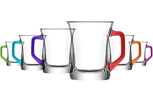 Lav - Juego de 6 tazas para bebidas calientes, base de color, té, café y café latte, capuchino, tazas de cristal (225 cc)