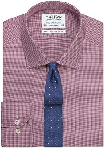 T.M.Lewin Super Fitted Burgundy Micro Dogtooth Shirt – Button Cuff