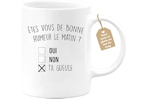 quotedazur Café-Croissant - Mug Personnalisable Texte Photo Humour Êtes- Vous De Bonne Humeur Le Matin Oui Non - Cadeau Noël Original Drôle Anniversaire Tasse Collègue Homme Femme - Blanc/Céramique