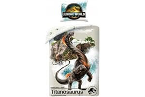 Halantex Jurassic World - Parure da letto per bambini, copripiumino 140 x 200 cm + federa coordinata, 100% poliestere microfibra, design Titanosaurus