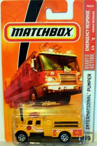 Matchbox 2008 MBX Emergency Response 1:64 Scale Die Cast Metal Car # 59 - Yellow Fire Rescue International Pumper Fire Truck