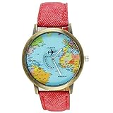 Armbanduhren Damen Mode New Global Travel Mit Dem Flugzeug Karte Frauen Kleid Watch Denim Fabric Band 2018