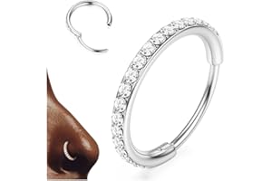 BodyBonita G23 Titanio CZ Piercing Nariz Aro - 20G/18G/16G/14G Septum Piercing Pendiente de Aro la Nariz con Cierre de Clic Cartílago Mujer Piercing para Hélix Trago Caracola Anillo Daith Chapado