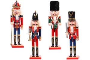 NIRCHO 4 Stücke Nussknacker Soldat Figuren 13 cm Weihnachten Nussknacker Ornament Christbaumschmuck Holzanhänger Nussknacker Tischdeko Weihnachtsbaum Anhänger
