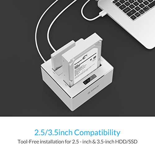 ORICO – Festplatten Dockingstation mit Offline Klon für 2,5 und 3,5 Zoll HDD SSD, Aluminium Doppel Festplattengehäuse, USB 3.0, SATA III 6Gb/s, Hochgeschwindigkeit, UASP Beschleunigung, bis zu 2 x 8 TB - 2