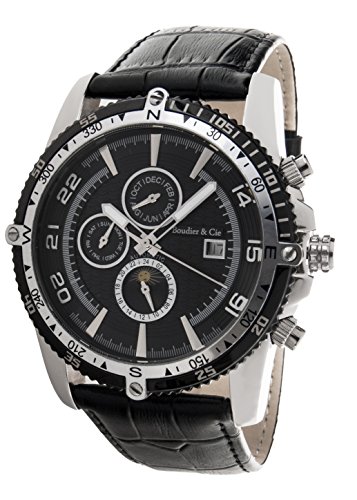 Boudier & Cie Herren Tycoon Automatic Collection Automatik Armbanduhr mit multifunktionalem Zifferblatt – Analoge Anzeige – Lederarmband Gehäuse aus Edelstahl Größe XL – OZG1157
