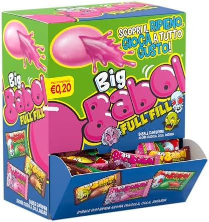 Big Babol Full Fill, Chewing Gum Morbido, Gusto Anguria, Fragola, Cola, Ottime da Condividere, per Feste e Compleanni Bambini, Confezione da 200 Incartate Singolarmente
