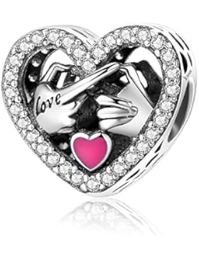 Hohl Liebe Herz Hand 925Sterling Silber Beads Charms Finger Herz klar CZ Christmas Gifts Fashion Schmuck passt...