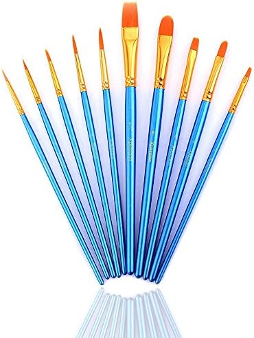 Szdw 10Pieces Round Pointed Tip Nylon Hair Brush, Watercolor Painting Artist Brush，Watercolor Oil Acrylic Painting Blue