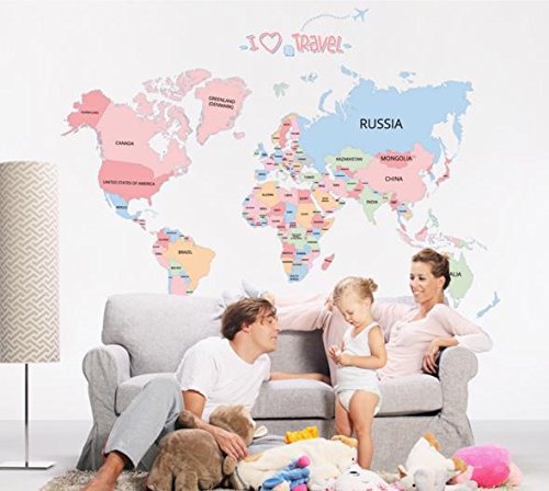 Misslight Rimovibile Animal World Map Wall Stickers Casa Camera Sfondo della Parete della Decorazione (F)