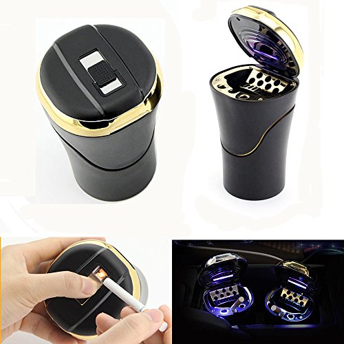 Price comparison product image Portable Travel Car Removable Auto Smokeless Cylinder Ashtray Cigarette Holder Self-Extinguishing Blue LED Light Indicator Car cigarette lighter for Most Car Cup Holder